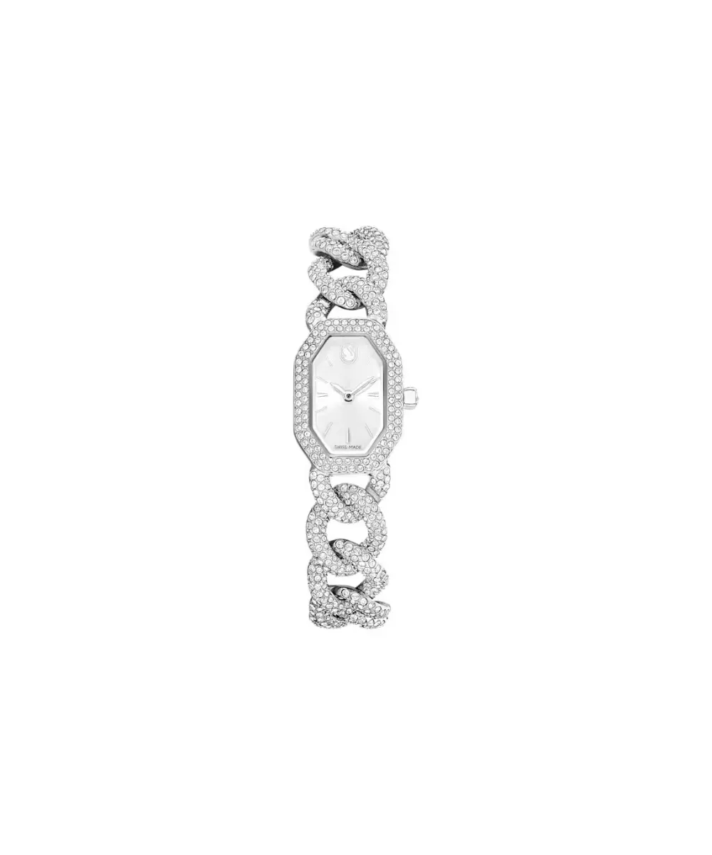 SWAROVSKI DEXTERA CHAIN WATCH, SWISS MADE,CRYSTAL BRACELET, SILVER TONE, STAINLESS STEEL