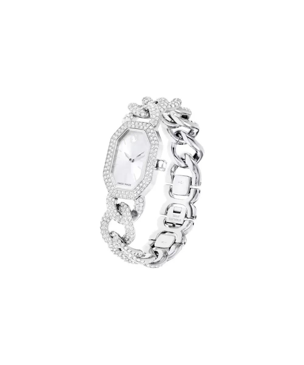 SWAROVSKI DEXTERA CHAIN WATCH, SWISS MADE,CRYSTAL BRACELET, SILVER TONE, STAINLESS STEEL