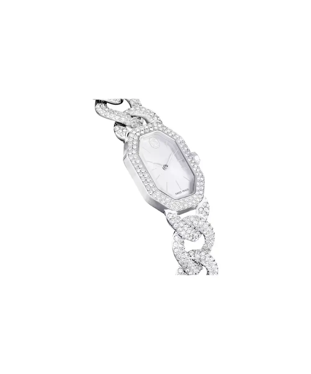 SWAROVSKI DEXTERA CHAIN WATCH, SWISS MADE,CRYSTAL BRACELET, SILVER TONE, STAINLESS STEEL
