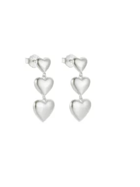Three Heart Drop Earrings 925 Sterling Silver Luxury Hypoallergenic Dangle Earrings