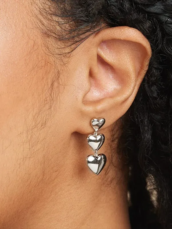 Three Heart Drop Earrings 925 Sterling Silver Luxury Hypoallergenic Dangle Earrings