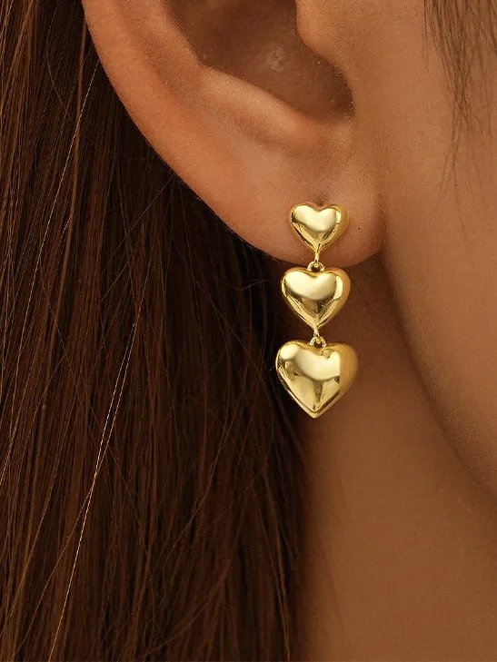 Three Heart Drop Earrings 925 Sterling Silver Luxury Hypoallergenic Dangle Earrings