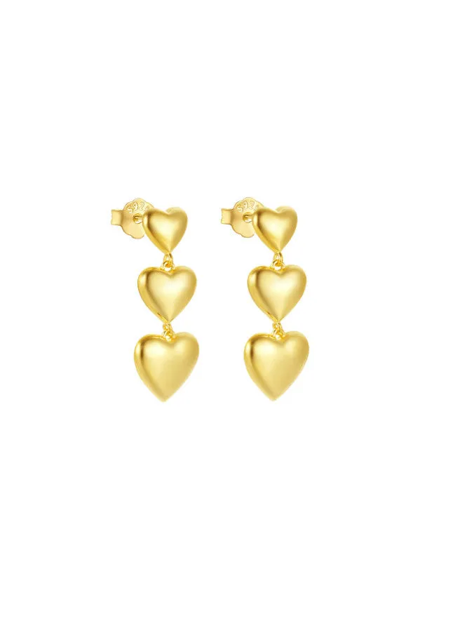 Three Heart Drop Earrings 925 Sterling Silver Luxury Hypoallergenic Dangle Earrings