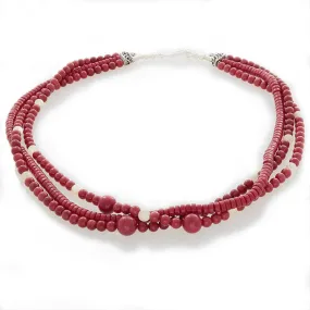 Three-Strand Coral with Ulexite Necklace on Sterling Silver Toggle Clasp