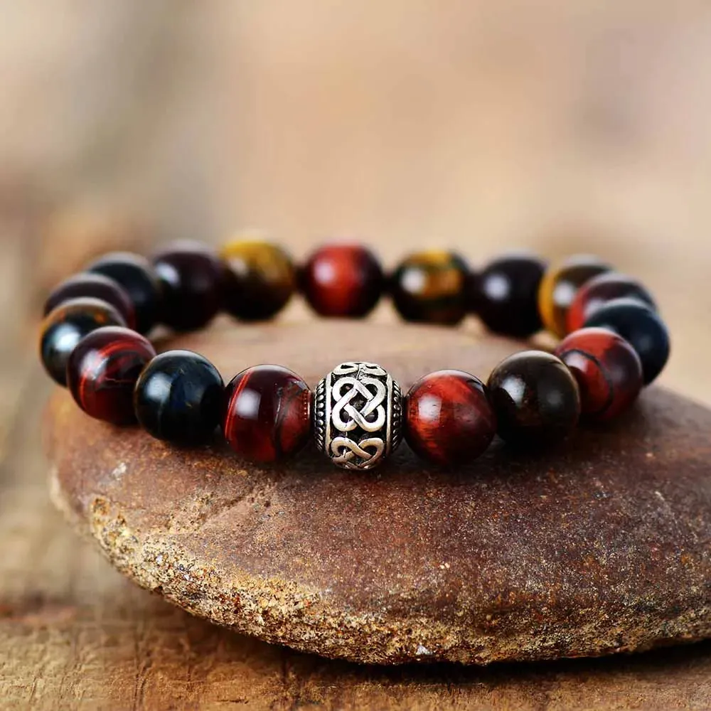 Tiger Eye Tibetan Charm Bracelet - Handmade Unisex Bohemian Jewelry