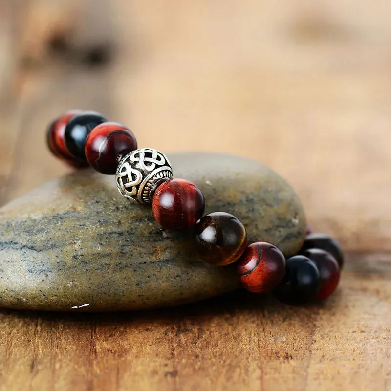Tiger Eye Tibetan Charm Bracelet - Handmade Unisex Bohemian Jewelry