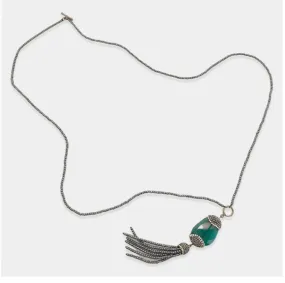 Toggle Hematite Necklace with Green Cat Eye Pendant
