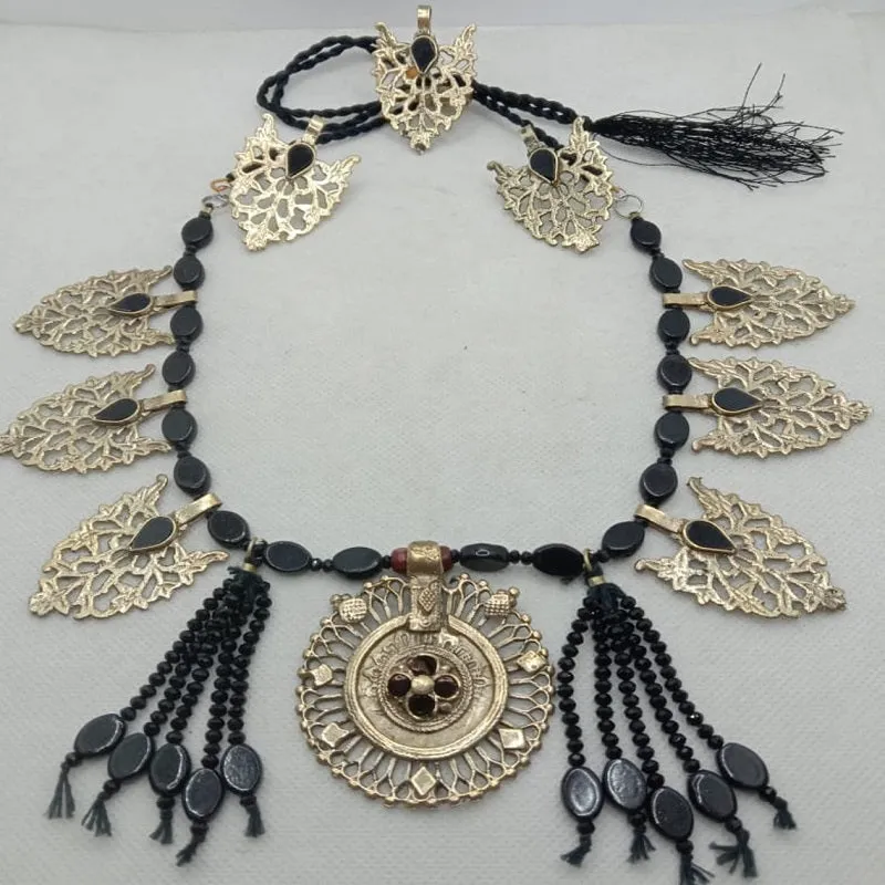 Tribal Black Stone Beaded Motif Jewelry Set