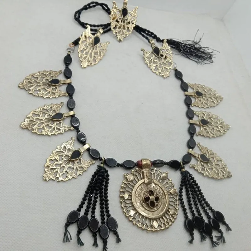 Tribal Black Stone Beaded Motif Jewelry Set