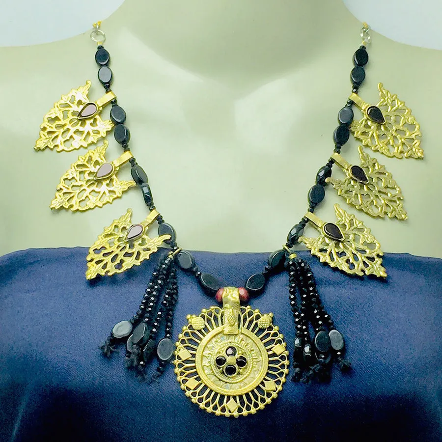 Tribal Black Stone Beaded Motif Jewelry Set