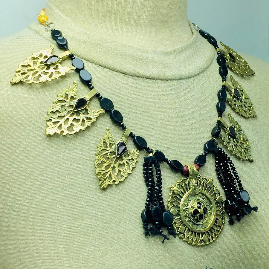 Tribal Black Stone Beaded Motif Jewelry Set