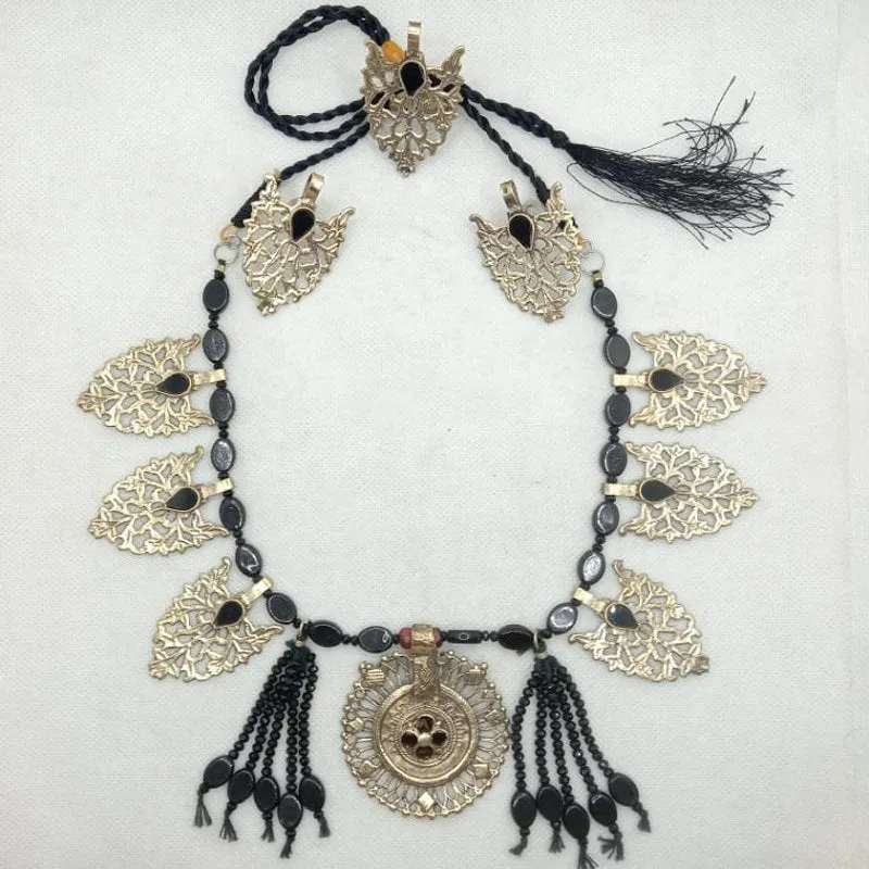 Tribal Black Stone Beaded Motif Jewelry Set
