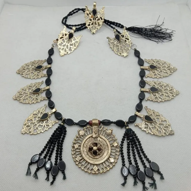 Tribal Black Stone Beaded Motif Jewelry Set