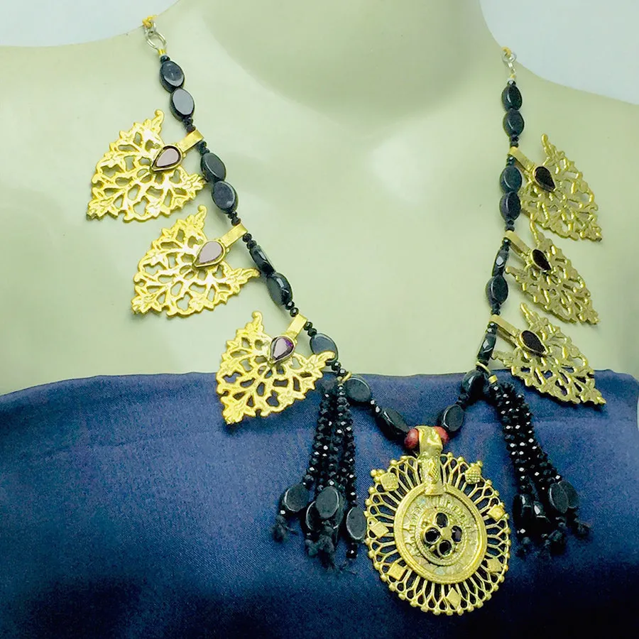 Tribal Black Stone Beaded Motif Jewelry Set