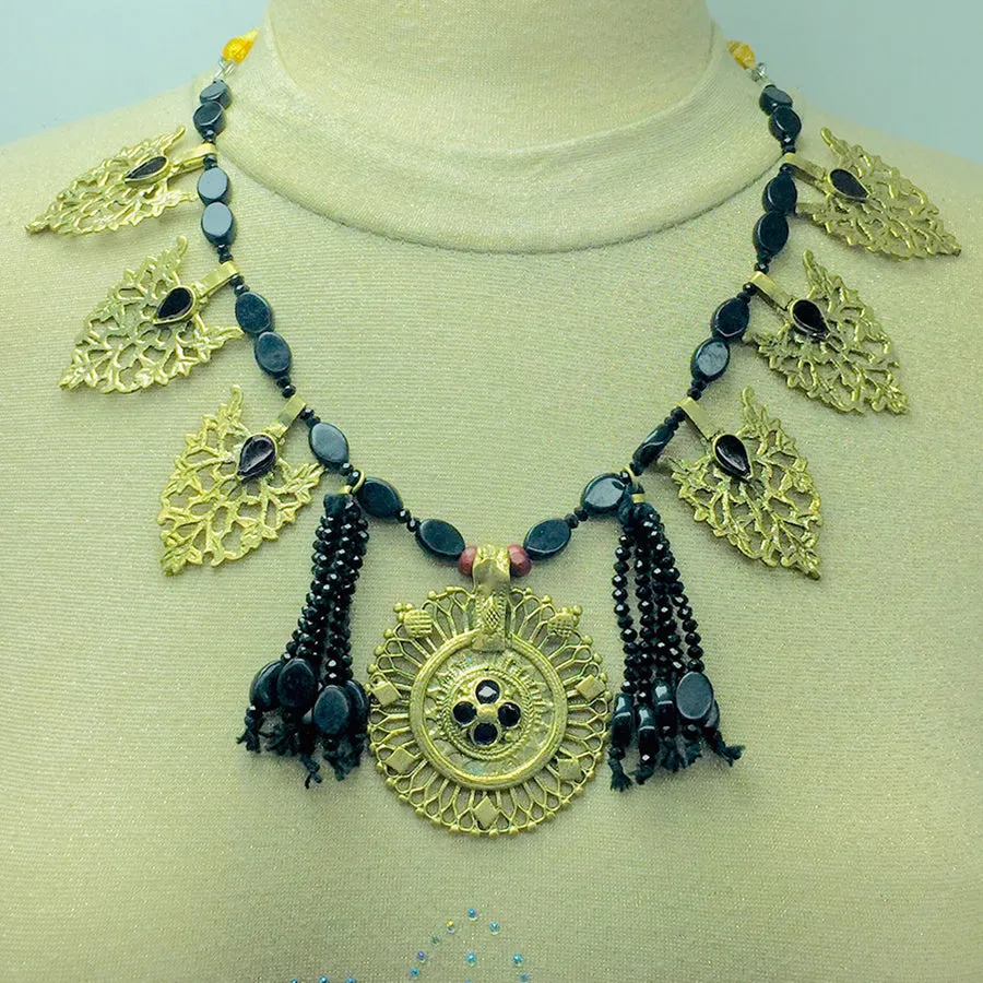 Tribal Black Stone Beaded Motif Jewelry Set
