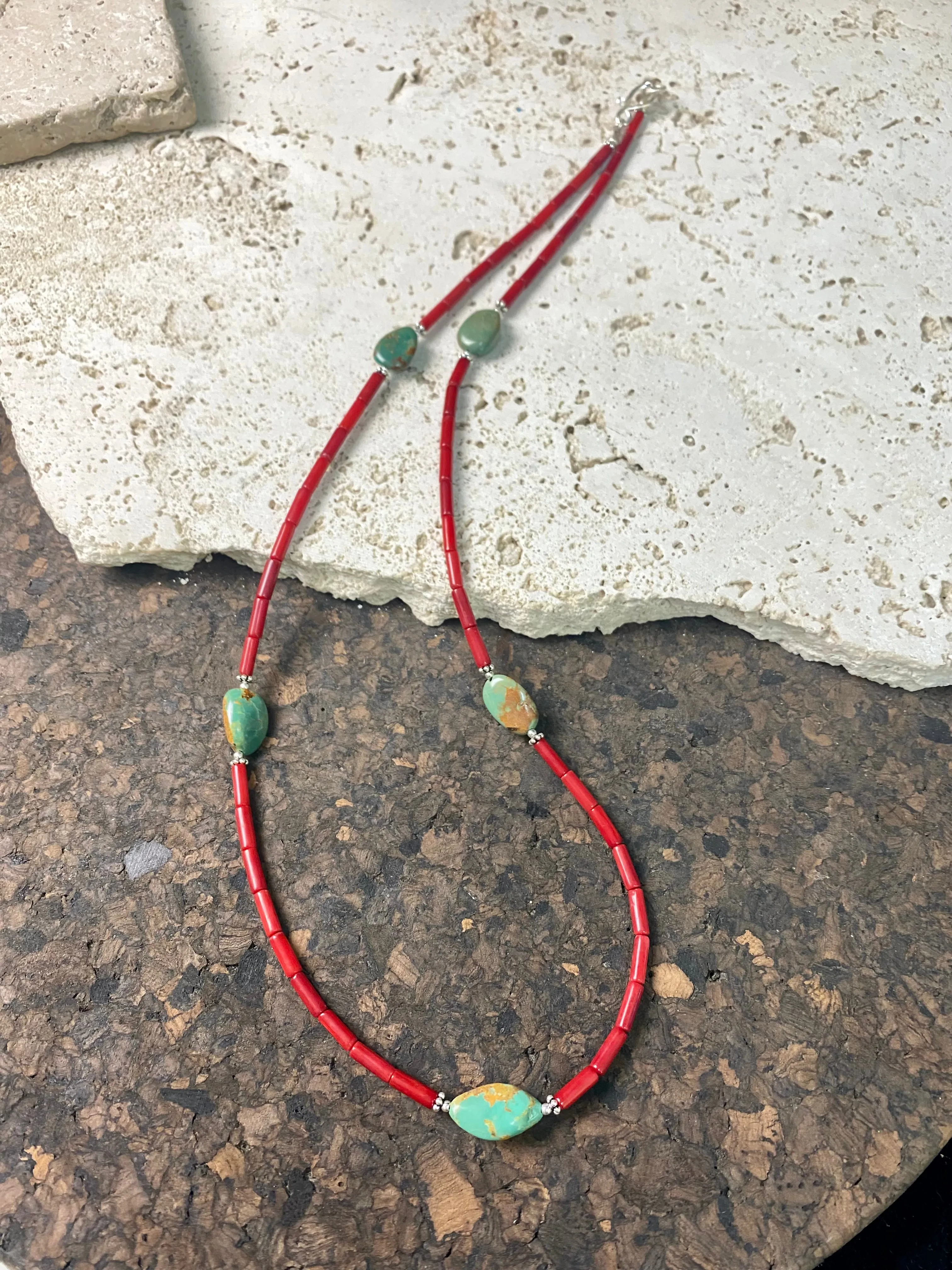 Turquoise And Coral Long Necklace
