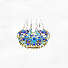 Turquoise Enamel Peony Hair Comb