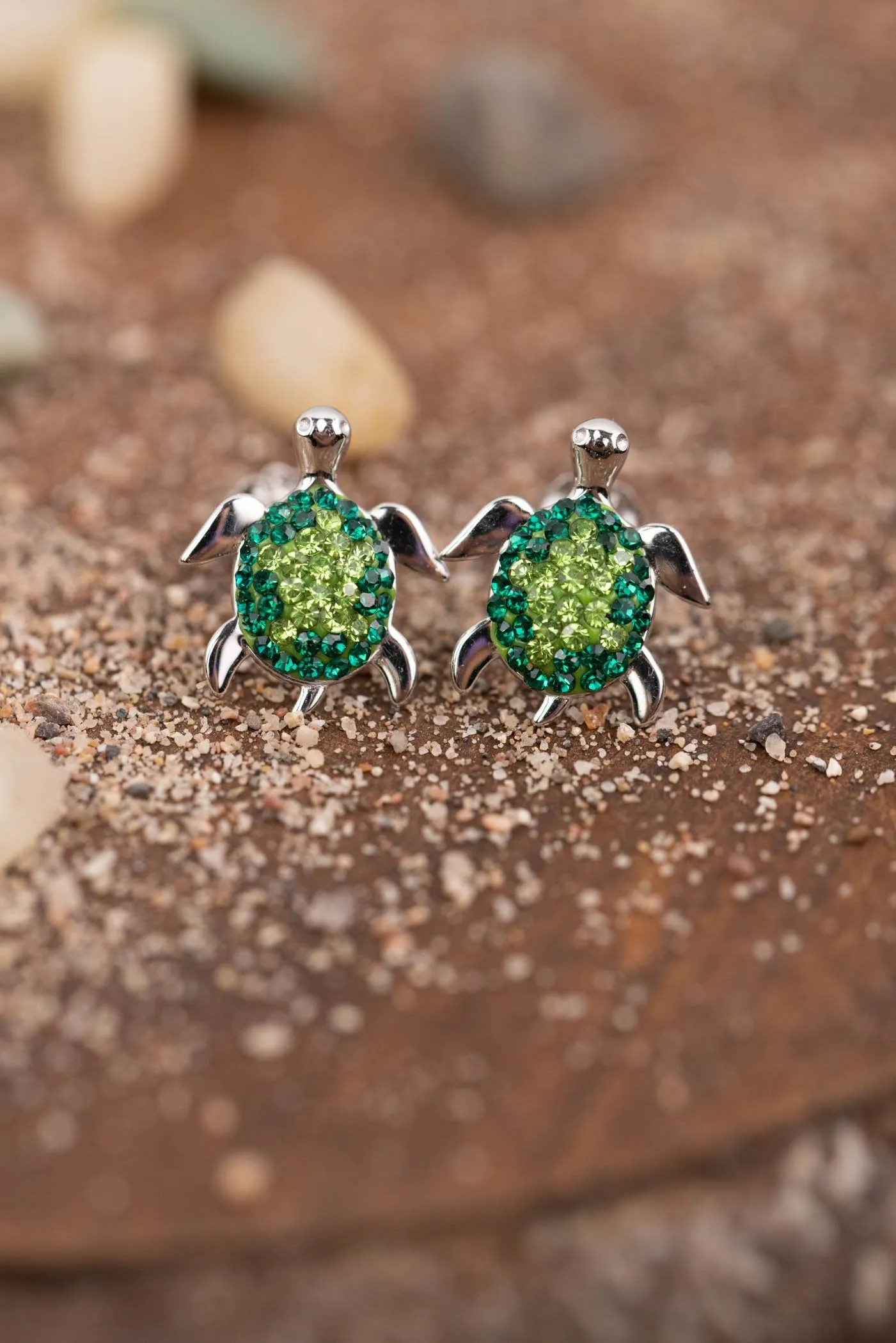 Turtle Crystal Sterling Silver Earrings