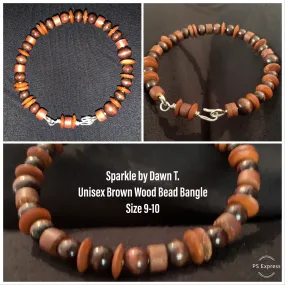 Unisex Brown Wood Bead Bangle