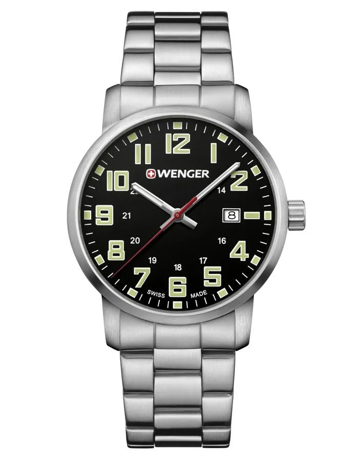 Wenger Mens Avenue Military Time Watch - Stainless Steel Bracelet & Case - Date