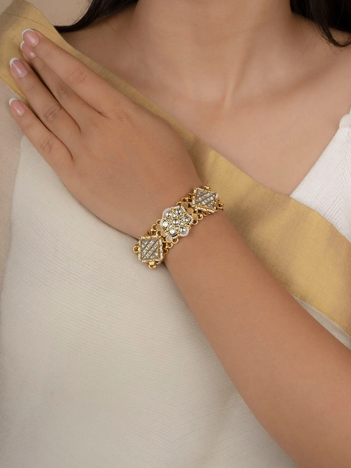 White Color Gold Plated Mishr Bracelet - MR-BRAC126
