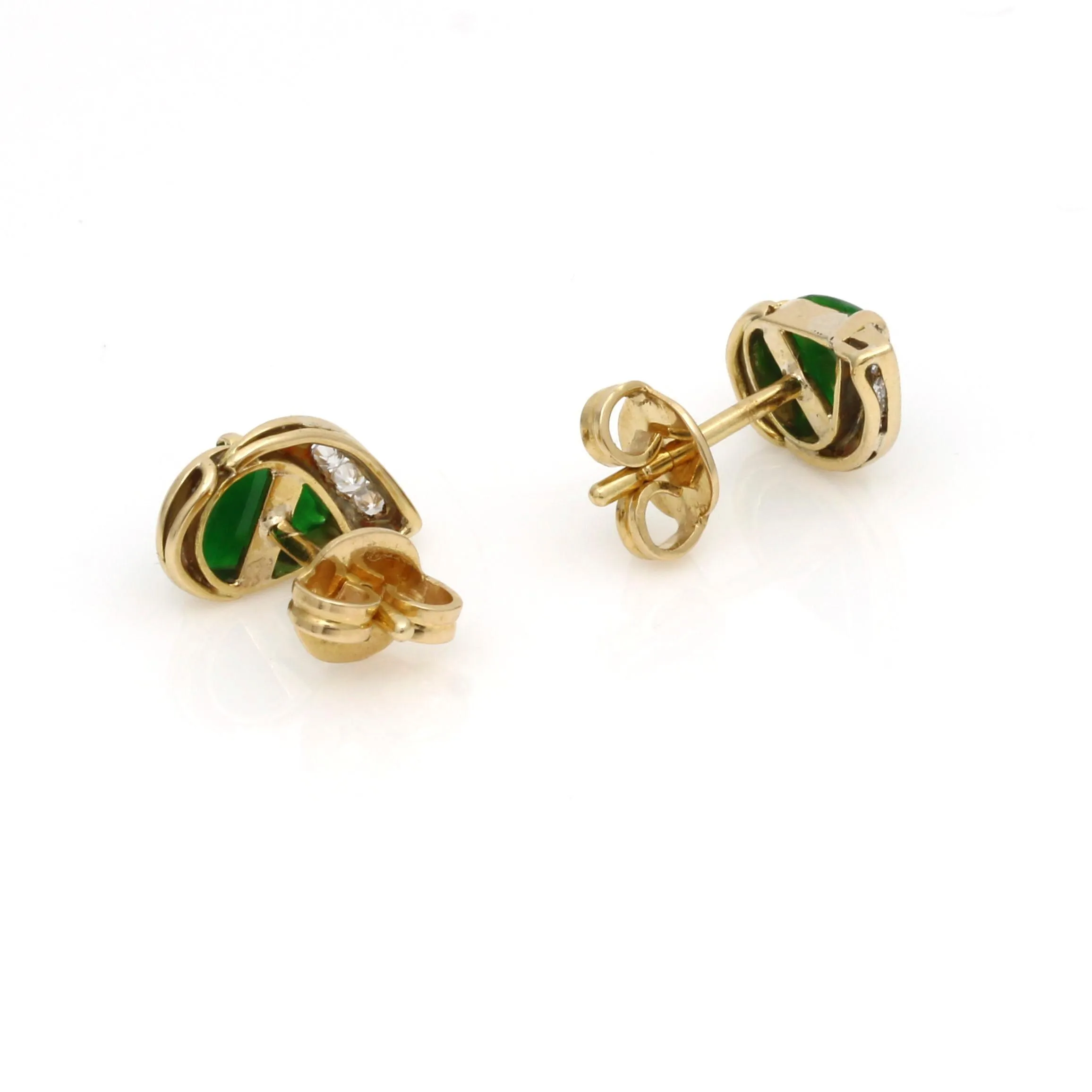 Women's Emerald Green Jade Drop Stud Earrings in 18k Yellow Gold