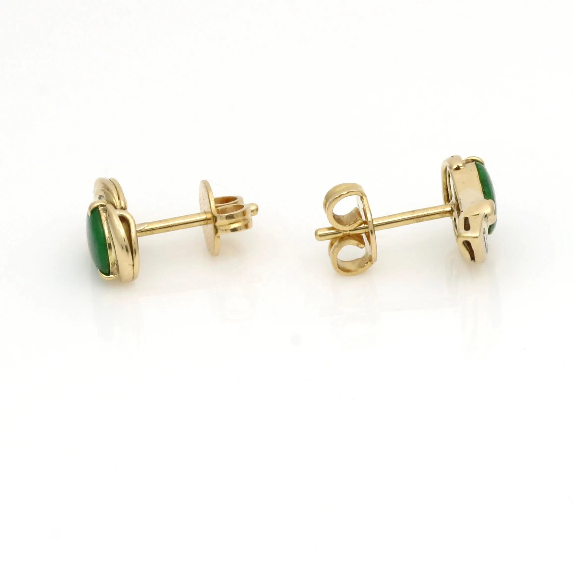 Women's Emerald Green Jade Drop Stud Earrings in 18k Yellow Gold