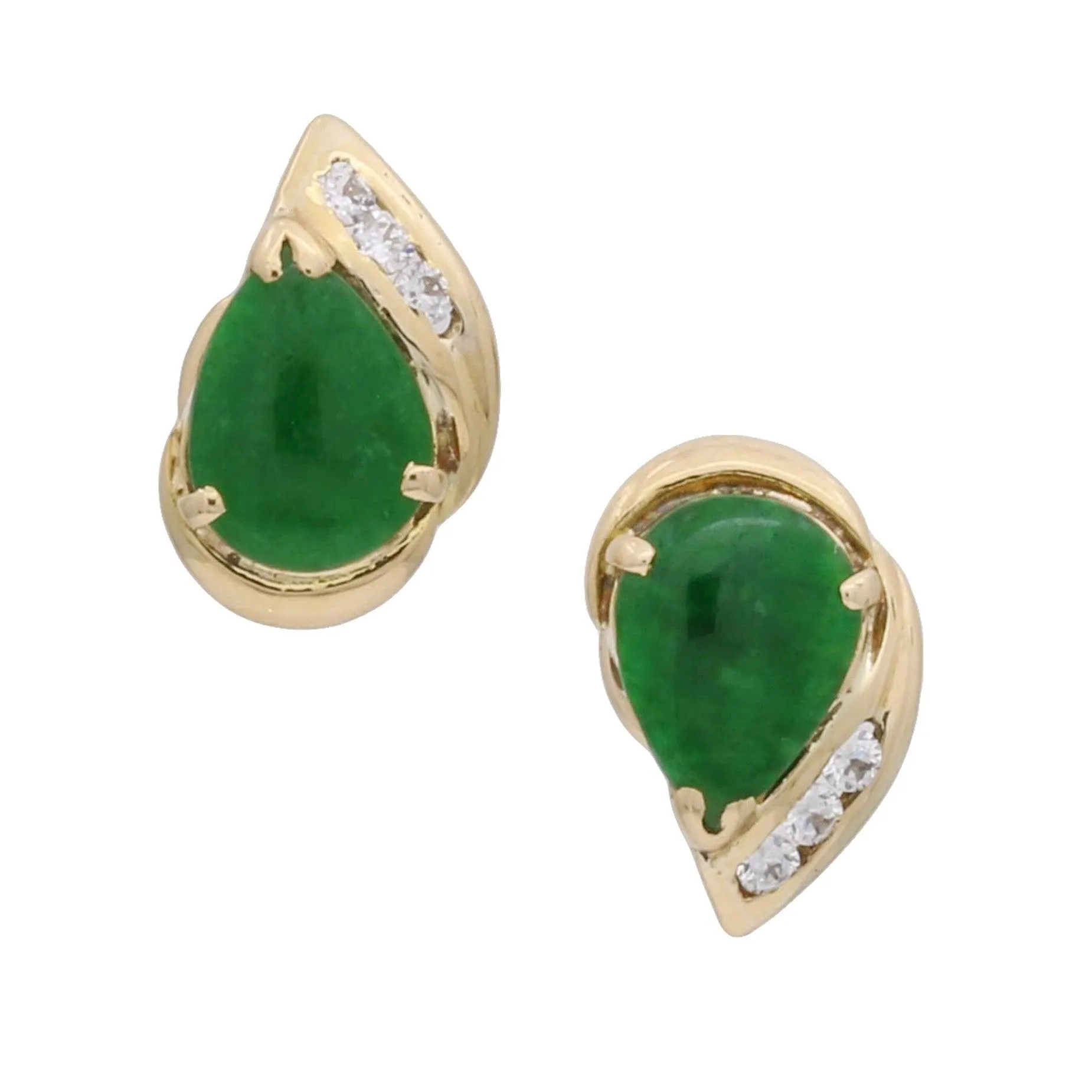 Women's Emerald Green Jade Drop Stud Earrings in 18k Yellow Gold