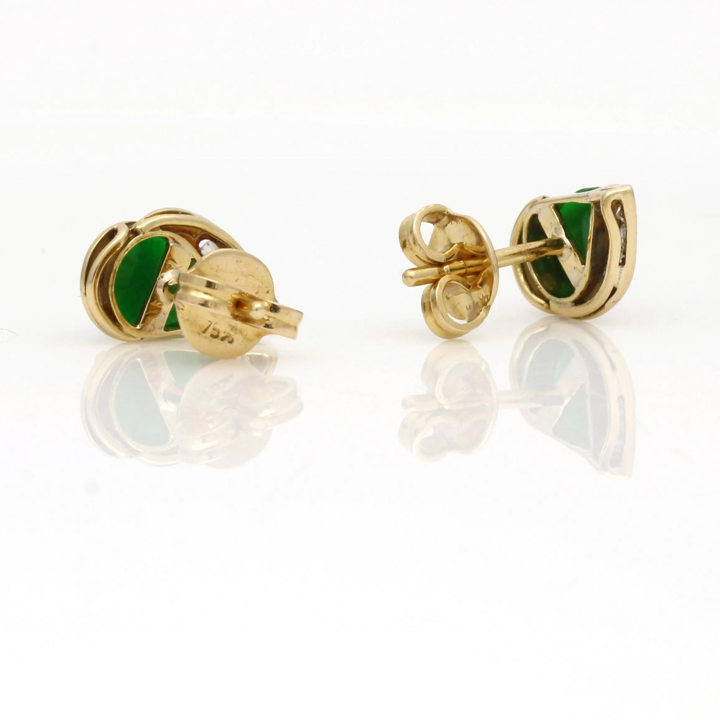 Women's Emerald Green Jade Drop Stud Earrings in 18k Yellow Gold