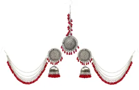 Yellow Chimes Oxidised Jhumka Earrings Set for Women Silver Oxidised Earrings Set Traditional Maang Tikka with Earrings Jewellery Set for Women and Girls.